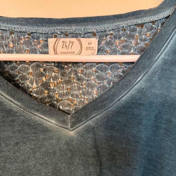 Maurices Teal V-Neck Blouse with Lace and Knot - Picture 2 of 3